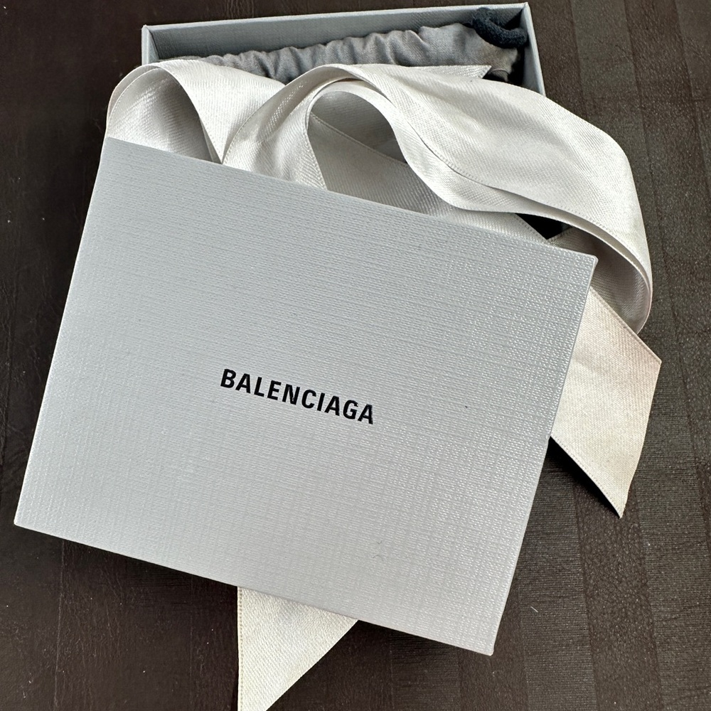 Balenciaga Gray Box with Silver Ribbon and synced canvas bag